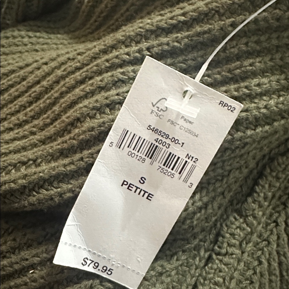 NWT! GAP Shaker-Stitch Zip Cardigan in Olive Green - Small Petite - Picture 4 of 4